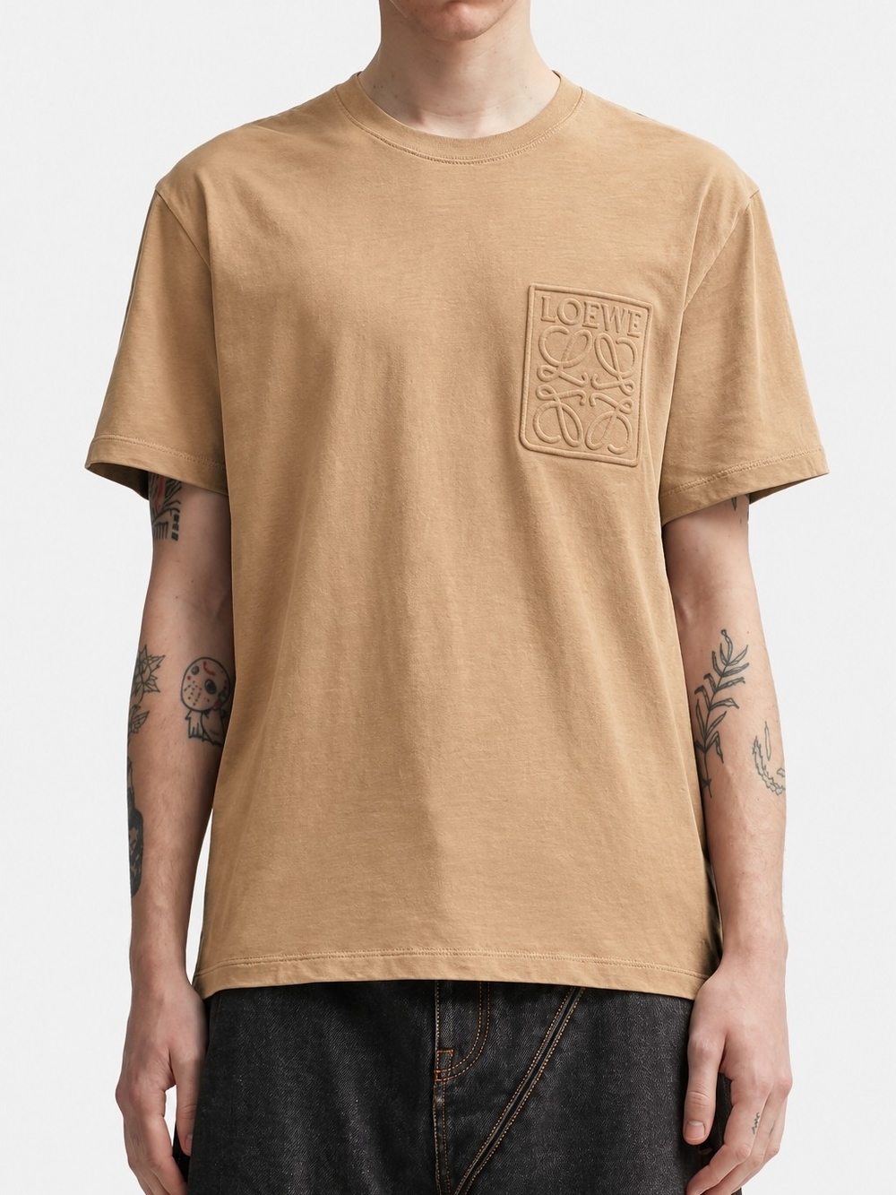 Loewe Men's Tan Embossed Logo T-Shirt